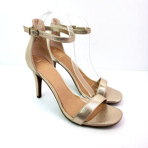 Material Girl Blaire Womens Sz 9.5 Gold Party Formal Ankle Strap 4" Heels Sandal